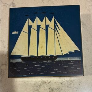 Vintage Otagiri Blue and Cream Nautical Blue Coasters Warren Kimble artist